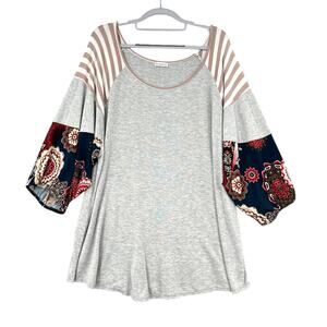 Égs California‎ Striped Floral Pattern Loose Fit Tunic Blouse Size 1XL